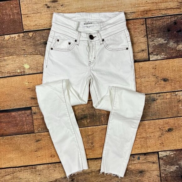 One Teaspoon Bow Leg Skinny Jeans Size 26 Hoodlums White Cut Out Front Waistband - Picture 1 of 9